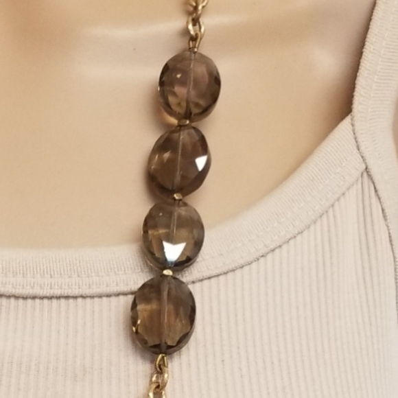 TALBOTS RETIRED LONG GOLDTONED & SMOKY GLASS CHAIN NECKLACE & DROP EARRINGS SET - Picture 5 of 5